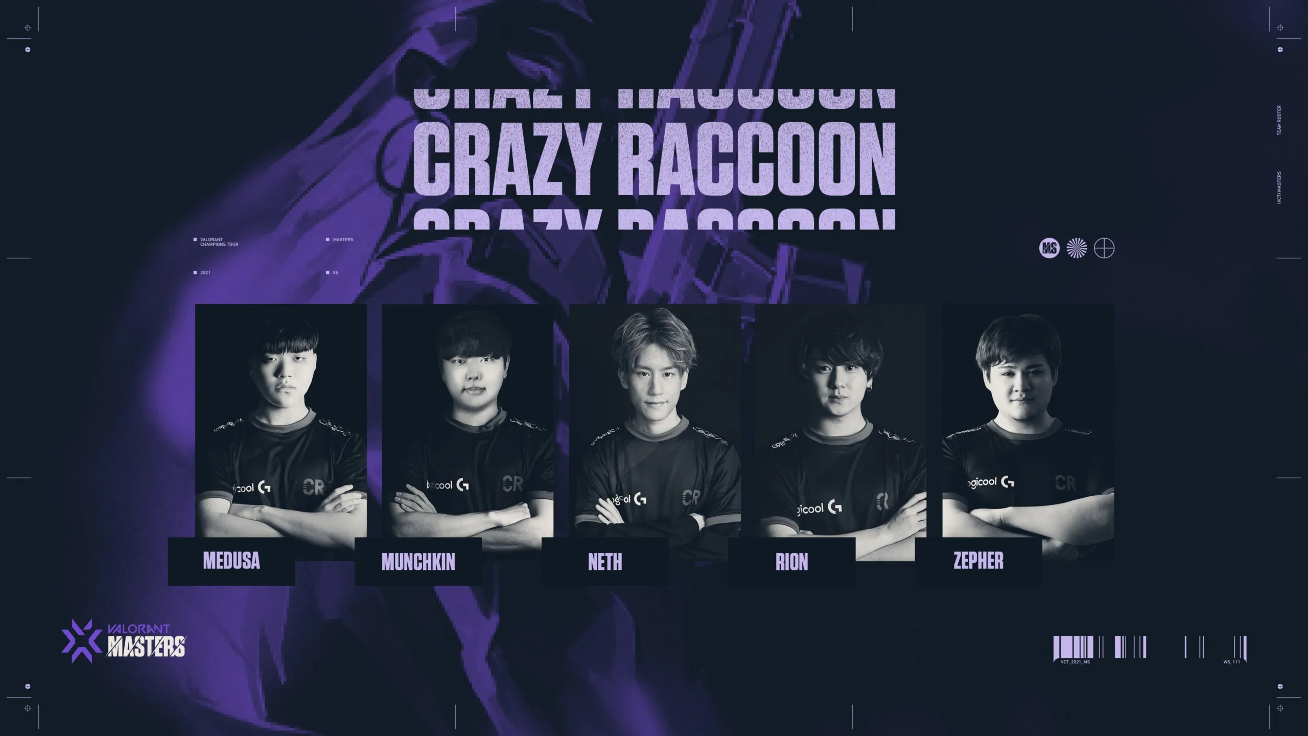 Graphic from Masters 2 featuring photos of the Crazy Raccoons roster