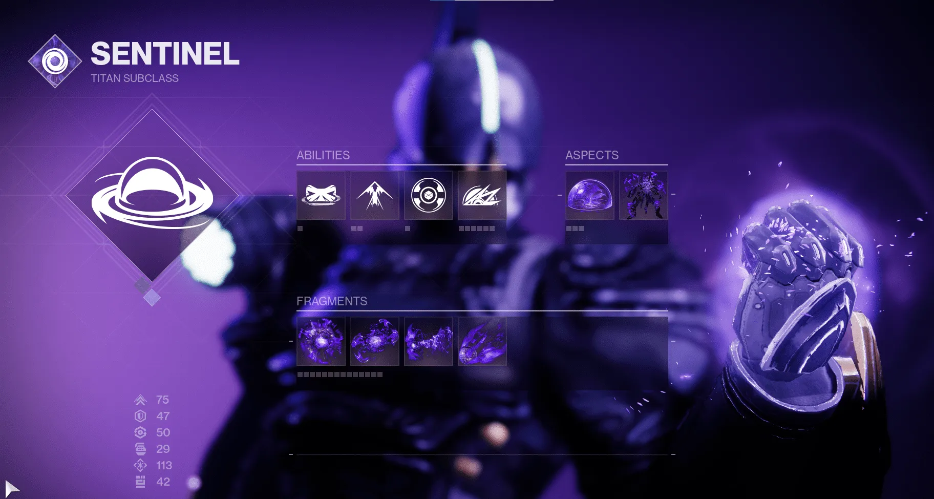 A guide to fragments and aspects for the Sentinel subclass, Titan.