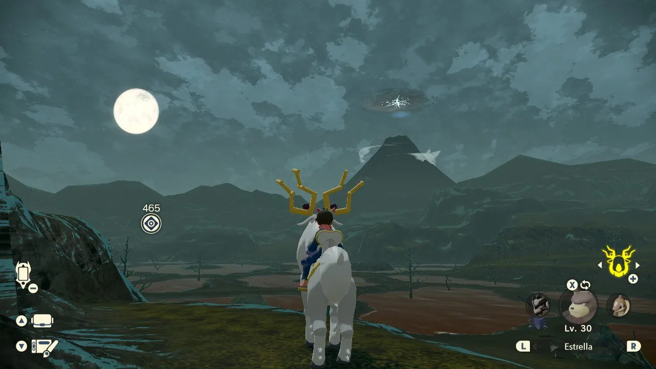 A view of a full moon in the Crimson Mirelands.